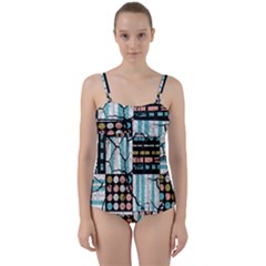 Distressed Pattern Twist Front Tankini Set by linceazul