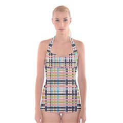 Plaid Pattern Boyleg Halter Swimsuit  by linceazul