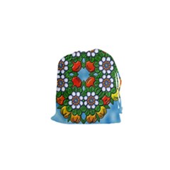 Cute Floral Mandala  Drawstring Pouches (xs)  by paulaoliveiradesign