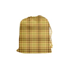 Plaid Yellow Fabric Texture Pattern Drawstring Pouches (medium)  by paulaoliveiradesign