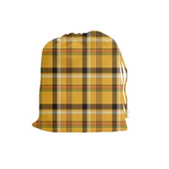 Yellow Fabric Plaided Texture Pattern Drawstring Pouches (large)  by paulaoliveiradesign