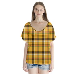 Yellow Fabric Plaided Texture Pattern Flutter Sleeve Top by paulaoliveiradesign