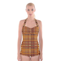 Plaid Pattern Boyleg Halter Swimsuit  by linceazul