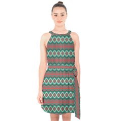 Ethnic Geometric Pattern Halter Collar Waist Tie Chiffon Dress by linceazul