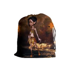 Steampunk, Cute Little Steampunk Girl In The Night With Clocks Drawstring Pouches (large)  by FantasyWorld7