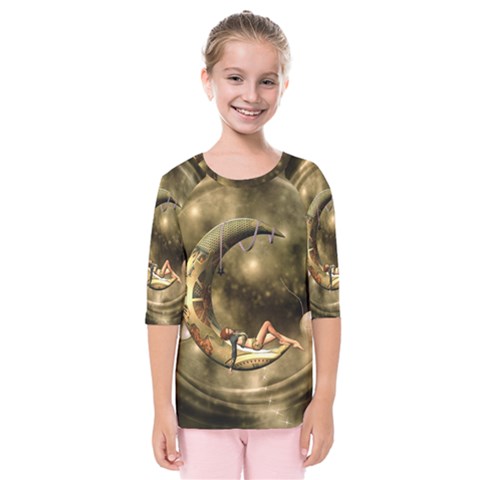Steampunk Lady  In The Night With Moons Kids  Quarter Sleeve Raglan Tee by FantasyWorld7