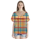 Plaid Pattern V-Neck Flutter Sleeve Top View1