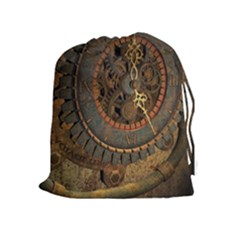 Steampunk, Awesoeme Clock, Rusty Metal Drawstring Pouches (extra Large) by FantasyWorld7