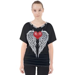 Angel Heart Tattoo V-neck Dolman Drape Top by Valentinaart
