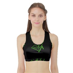 Origami Light Bird Neon Green Black Sports Bra With Border by Mariart
