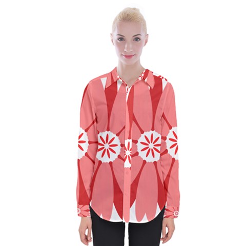 Sunflower Flower Floral Red Womens Long Sleeve Shirt by Mariart