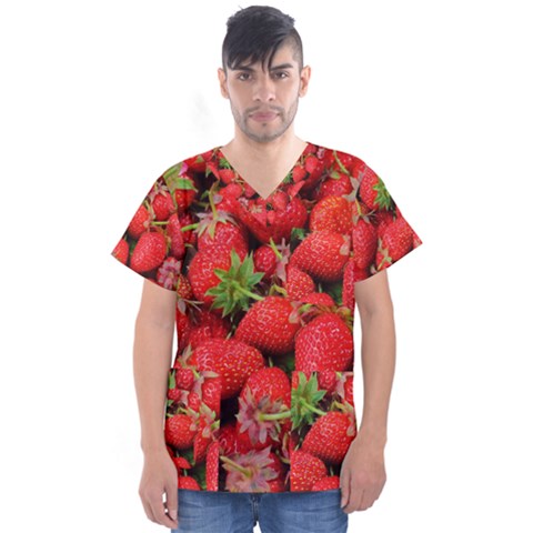 Strawberries Berries Fruit Men s V-neck Scrub Top by Nexatart
