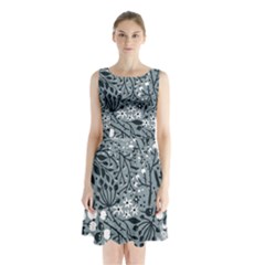 Abstract Floral Pattern Grey Sleeveless Waist Tie Chiffon Dress by Mariart