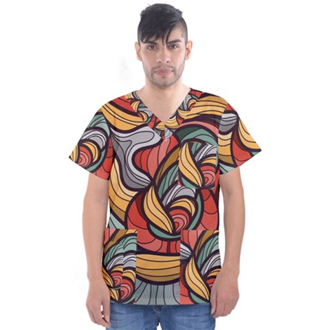 Beautiful Pattern Background Wave Chevron Waves Line Rainbow Art Men s V-neck Scrub Top by Mariart