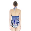 Wonderful Blue  Parrot Looking To The Ocean Halter Swimsuit View2