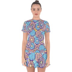 Donuts Pattern Drop Hem Mini Chiffon Dress by ValentinaDesign