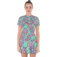 Donuts Pattern Drop Hem Mini Chiffon Dress by ValentinaDesign