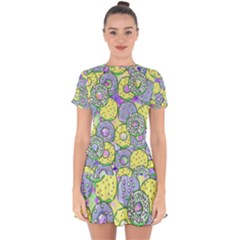 Donuts Pattern Drop Hem Mini Chiffon Dress by ValentinaDesign
