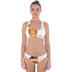 Halloween Orange Witch Owl Cross Back Hipster Bikini Set by Valentinaart