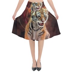Cute Little Tiger Baby Flared Midi Skirt by FantasyWorld7