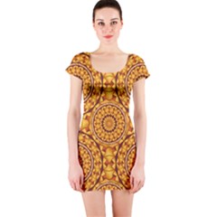 Golden Mandalas Pattern Short Sleeve Bodycon Dress by linceazul