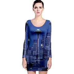 Space Needle Seattle Washington Long Sleeve Bodycon Dress by Nexatart