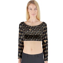 Hotwife Vixen With Butterfly In Gold On Black Long Sleeve Crop Top by MakeaStatementClothing