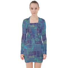 Abstract Art V-neck Bodycon Long Sleeve Dress by ValentinaDesign