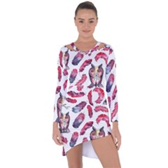 Boho Owl And Feather White Pattern Asymmetric Cut-out Shift Dress by paulaoliveiradesign