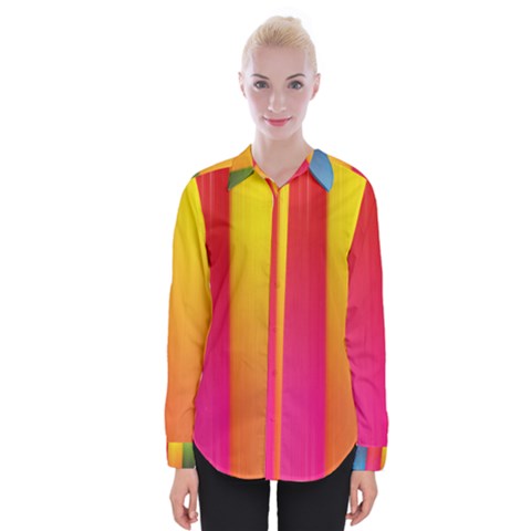 Rainbow Stripes Vertical Lines Colorful Blue Pink Orange Green Womens Long Sleeve Shirt by Mariart