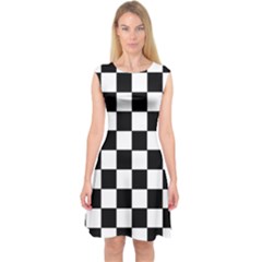 Grid Domino Bank And Black Capsleeve Midi Dress by Nexatart