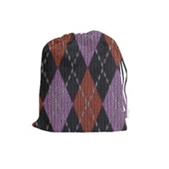 Knit Geometric Plaid Fabric Pattern Drawstring Pouches (large)  by paulaoliveiradesign