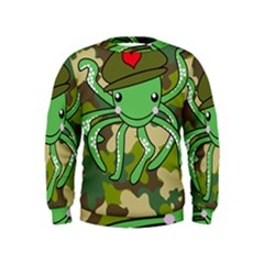 Octopus Army Ocean Marine Sea Kids  Sweatshirt by Nexatart