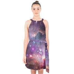 Galaxy Space Star Light Purple Halter Collar Waist Tie Chiffon Dress by Mariart