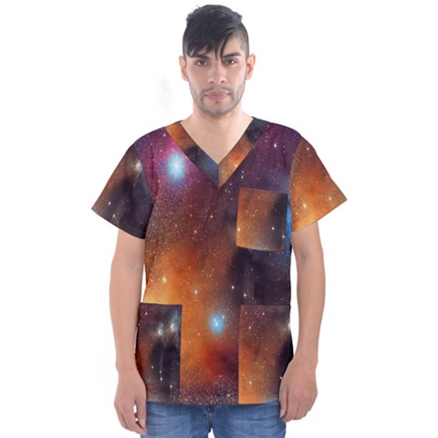 Galaxy Space Star Light Men s V-neck Scrub Top by Mariart