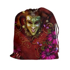 Wonderful Venetian Mask With Floral Elements Drawstring Pouches (xxl) by FantasyWorld7