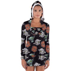 Pattern Halloween Werewolf Mummy Vampire Icreate Long Sleeve Hooded T-shirt by iCreate