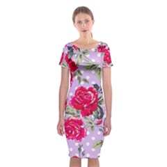 Shabby Chic,pink,roses,polka Dots Classic Short Sleeve Midi Dress by NouveauDesign