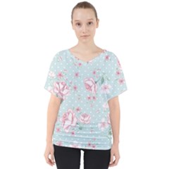 Shabby Chic,pink,roses,polka Dots V-neck Dolman Drape Top by NouveauDesign