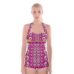 Going Gold Or Metal On Fern Pop Art Boyleg Halter Swimsuit  by pepitasart