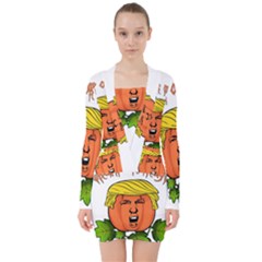 Trump Or Treat  V-neck Bodycon Long Sleeve Dress by Valentinaart