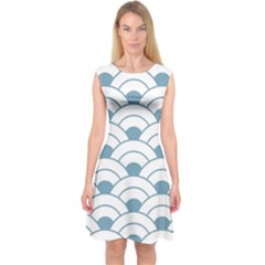 Art Deco,shell Pattern,teal,white Capsleeve Midi Dress by NouveauDesign