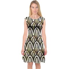 Art Deco Gold Black Shell Pattern Capsleeve Midi Dress by NouveauDesign