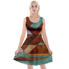 Turquoise And Bronze Triangle Design With Copper Reversible Velvet Sleeveless Dress by digitaldivadesigns