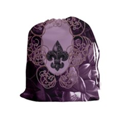 Soft Violett Floral Design Drawstring Pouches (extra Large) by FantasyWorld7