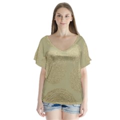 Modern, Gold,polka Dots, Metallic,elegant,chic,hand Painted, Beautiful,contemporary,deocrative,decor V-neck Flutter Sleeve Top by NouveauDesign