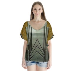 Art Nouveau Gold Silver V-neck Flutter Sleeve Top by NouveauDesign