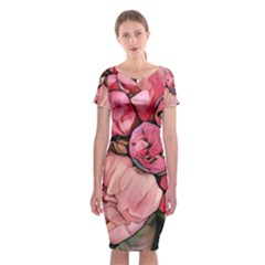 Beautiful Peonies Classic Short Sleeve Midi Dress by NouveauDesign