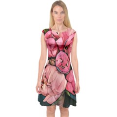 Beautiful Peonies Capsleeve Midi Dress by NouveauDesign
