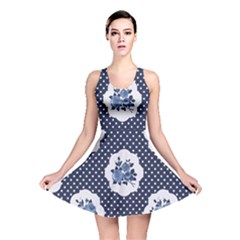 Shabby Chic Navy Blue Reversible Skater Dress by NouveauDesign